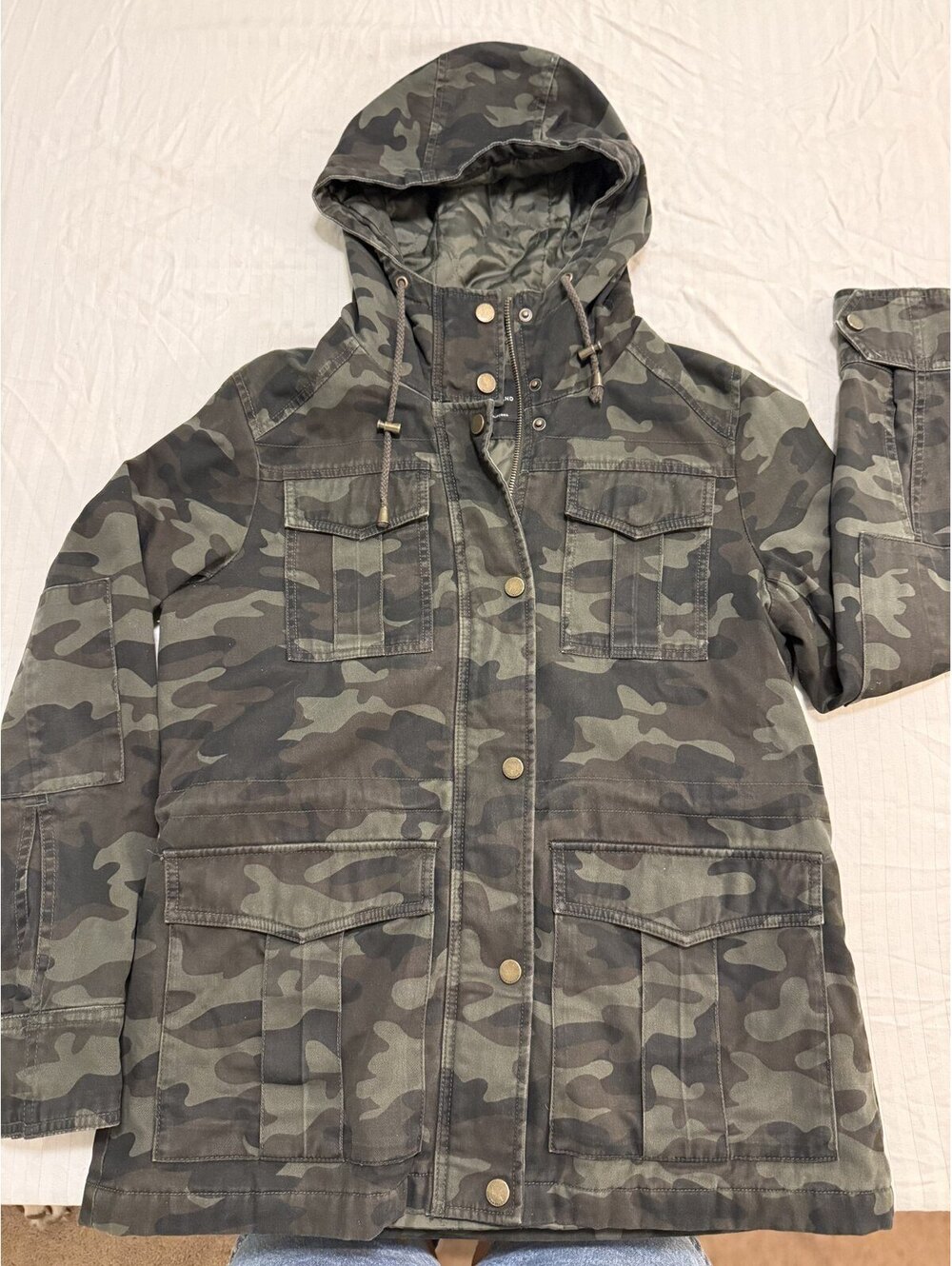 Lucky Brand Womens M Camo Hooded Utility Jacket Military Green
